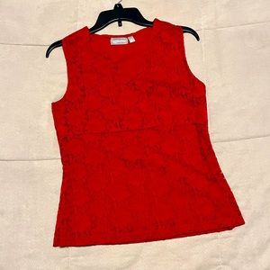 Croft & Barrow red lacey and racey v-neck sleeveless women’s top Medium